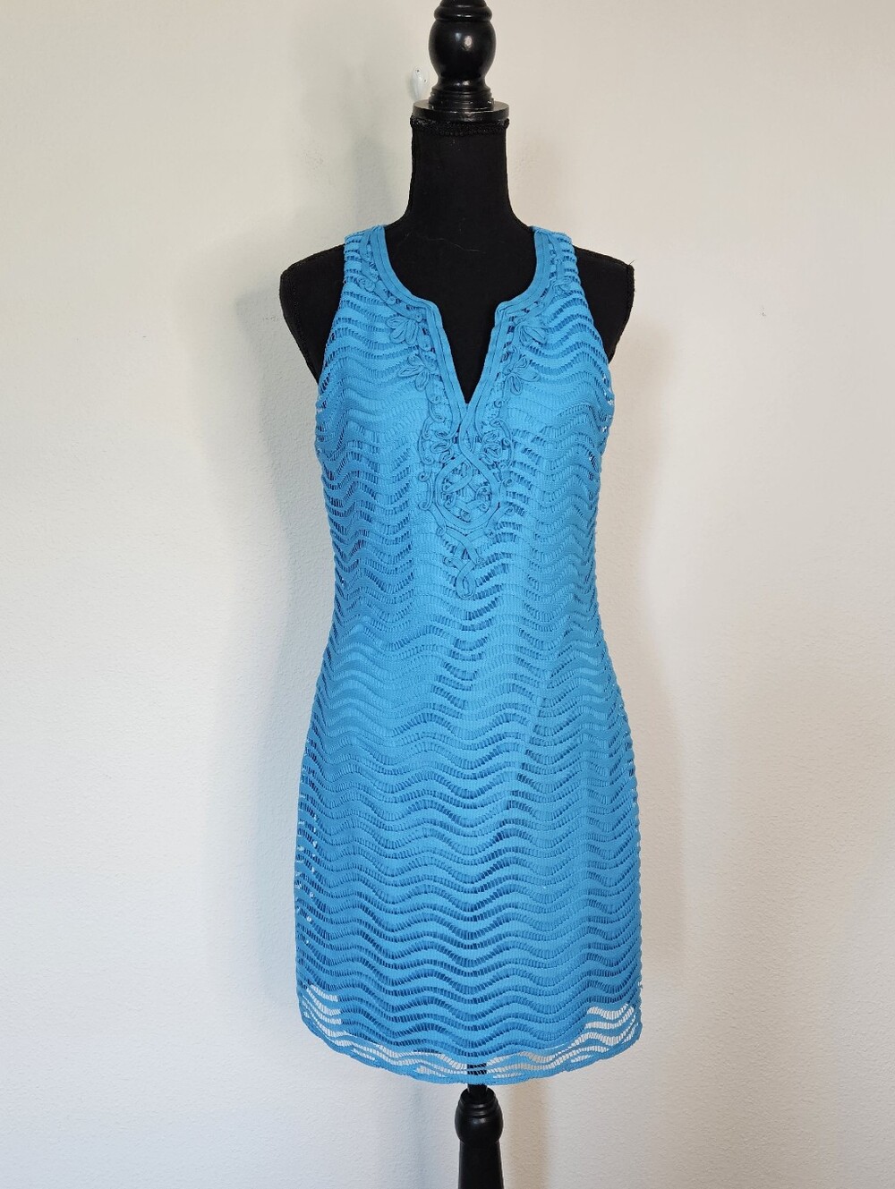 Lilly Pulitzer Lined Pullover Lace Dress Polyester Aqua Blue M
